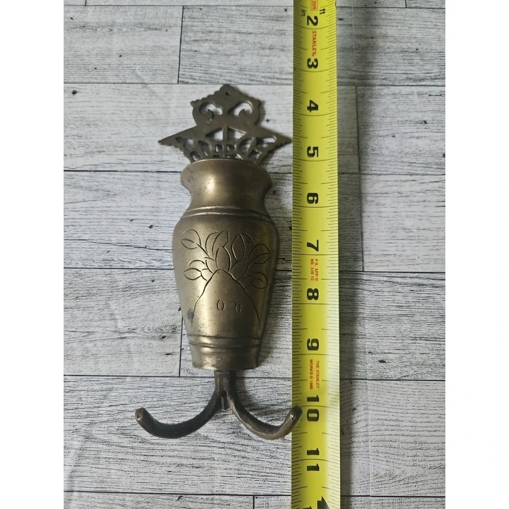 Decorative Brass Wall Hook Flower Pot Engraved Double Hook Home Decor